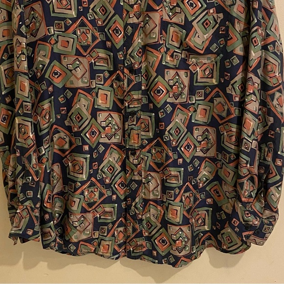 Vintage 90s IMPACT 100% Silk Men's Geometric Button Up M Long Sleeve Shirt Y2K - Picture 5 of 11